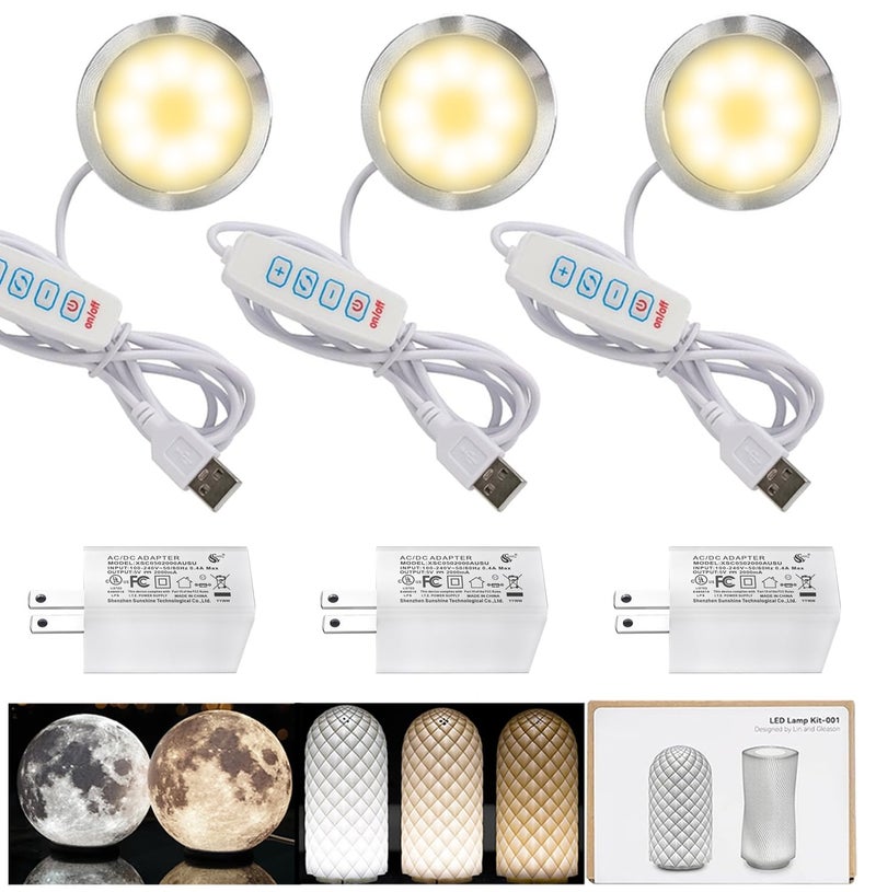 3DZWMAN طقم مصابيح LED 001 ثلاث مجموعات وألوان و شاحن USB 5V1A معتمد من UL لمختبر بامبو H2D/X1/P1P/A1 ميني ميكر وورلد لطابعة 3D أيكيوبيك ميكر أونلاين، 3000K ضوء دافئ - Image 1